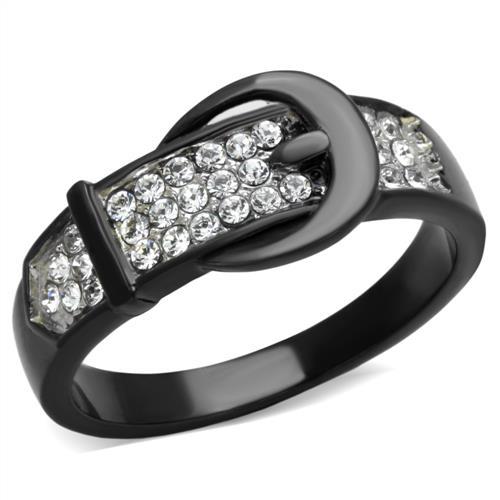 JCE1868 Two-Tone IP Black (Ion Plating) Stainless Steel Ring with Top Grade Crystal  in Clear