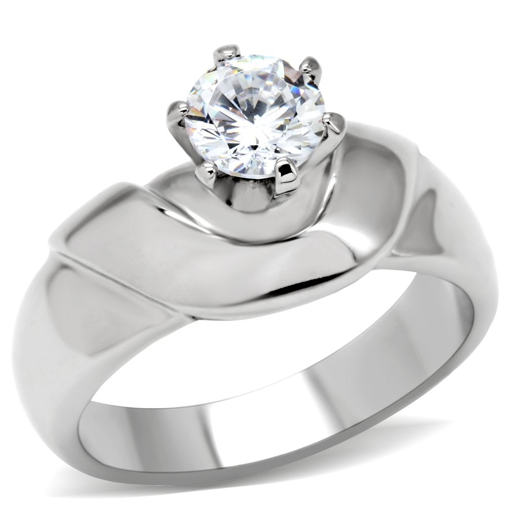 JCE191 High polished (no plating) Stainless Steel Ring with AAA Grade CZ  in Clear