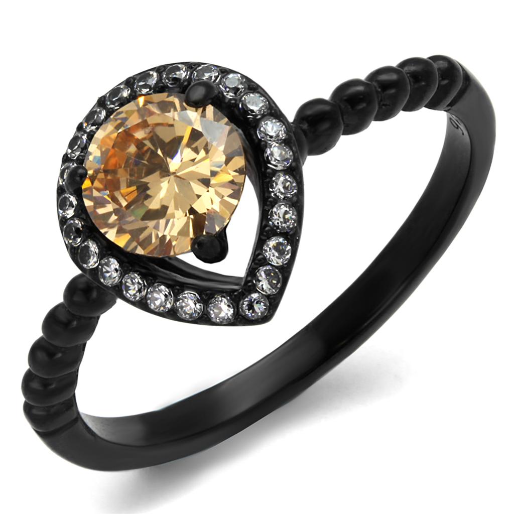 JCE2365 IP Black(Ion Plating) Stainless Steel Ring with AAA Grade CZ  in Champagne