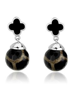JCE2383 High polished (no plating) Stainless Steel Earrings with Synthetic Onyx in Multi Color