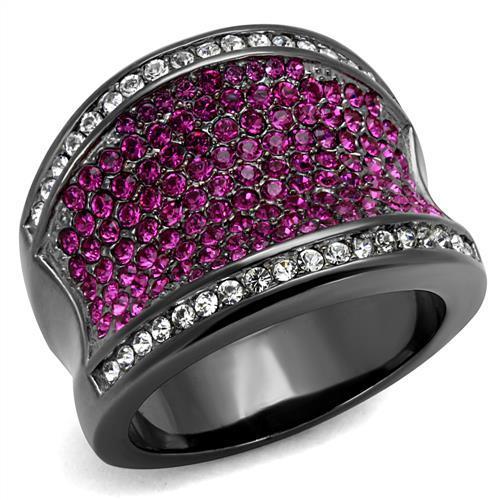 JCE2606 IP Light Black  (IP Gun) Stainless Steel Ring with Top Grade Crystal  in Amethyst