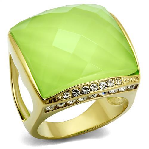 JCE2661 IP Gold(Ion Plating) Stainless Steel Ring with Synthetic Synthetic Stone in Apple Green color