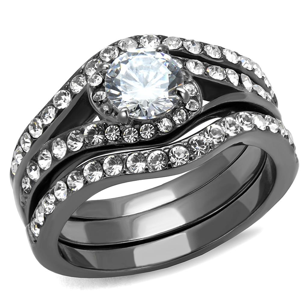 JCE2739 IP Light Black  (IP Gun) Stainless Steel Ring with AAA Grade CZ  in Clear