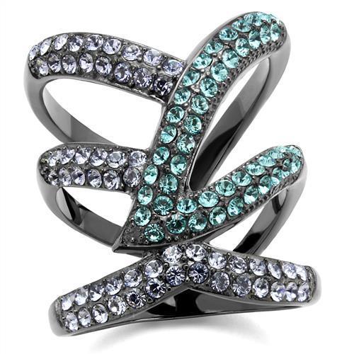 JCE2766 IP Light Black  (IP Gun) Stainless Steel Ring with Top Grade Crystal  in Multi Color