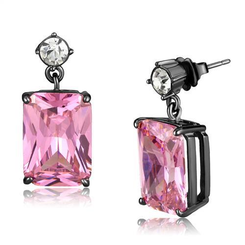 JCE2892 IP Light Black  (IP Gun) Stainless Steel Earrings with AAA Grade CZ  in Rose