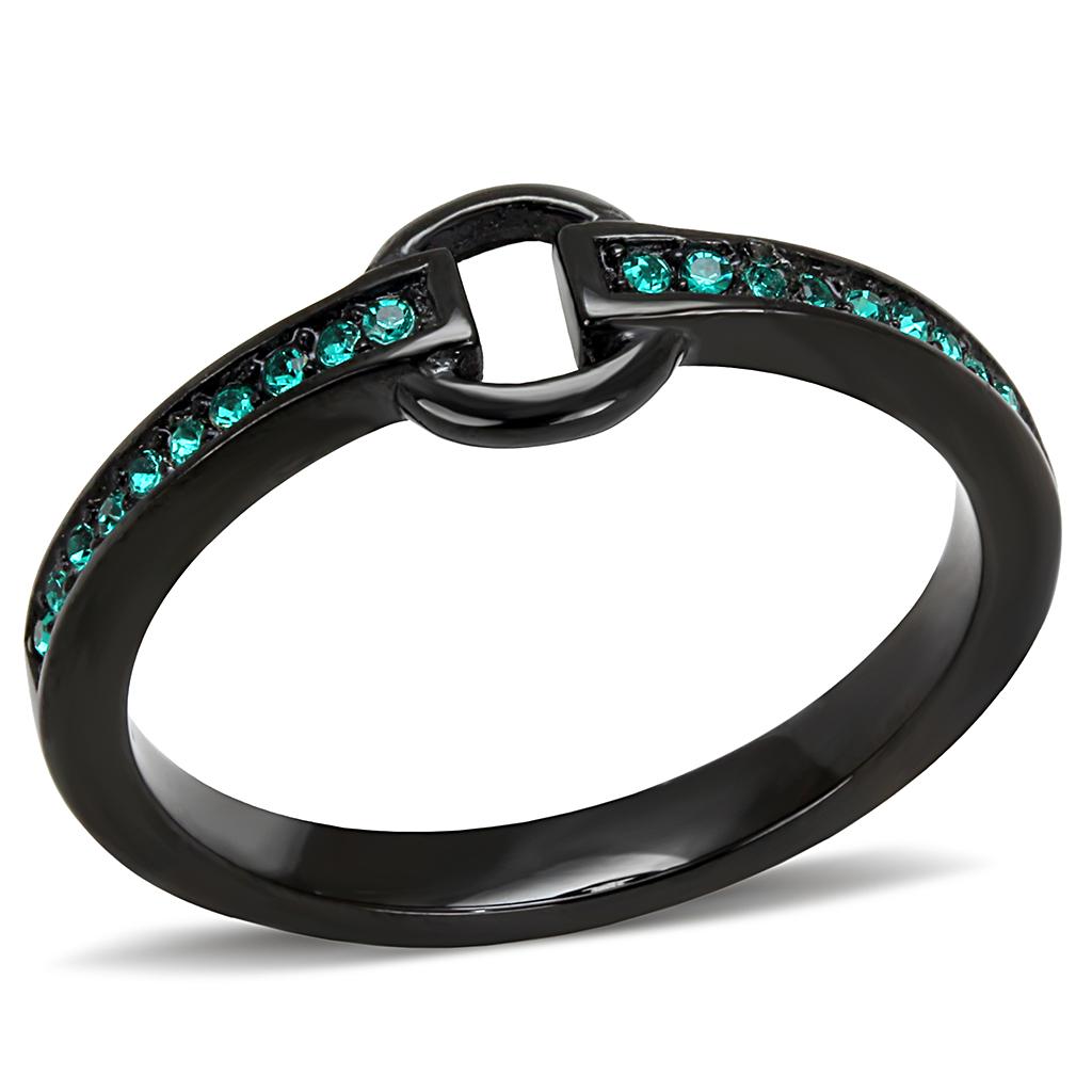 JCE3055 IP Black(Ion Plating) Stainless Steel Ring with Top Grade Crystal  in Emerald