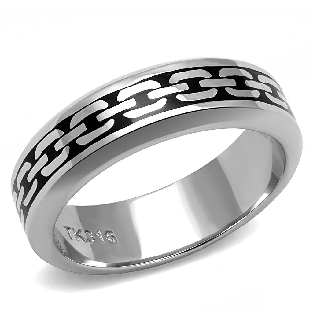 JCE3061 High polished (no plating) Stainless Steel Ring with Epoxy  in Jet