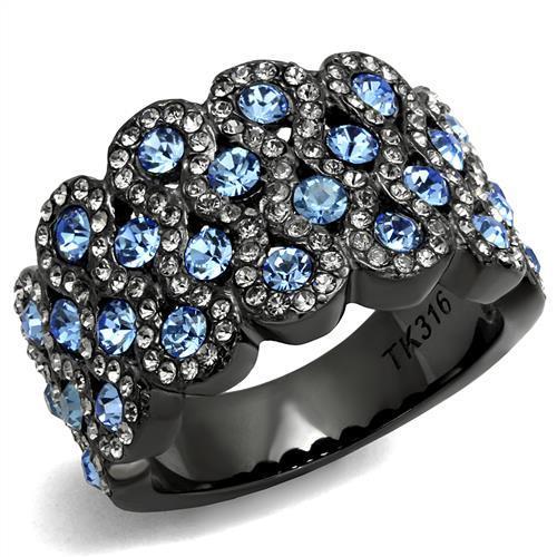 JCE3111 IP Light Black  (IP Gun) Stainless Steel Ring with Top Grade Crystal  in Light Sapphire