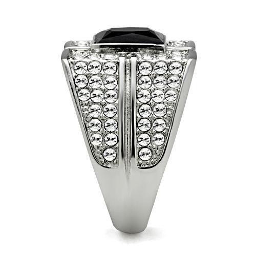 JCE320 High polished (no plating) Stainless Steel Ring with Synthetic Synthetic Glass in Jet