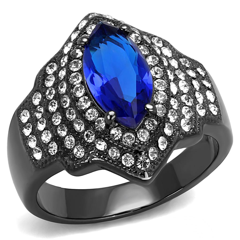 JCE3258 IP Light Black  (IP Gun) Stainless Steel Ring with Synthetic Synthetic Glass in Sapphire