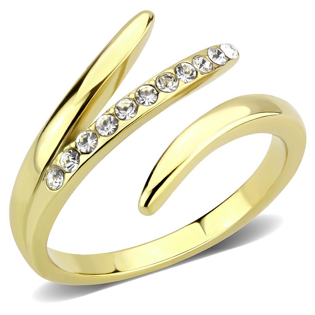 JCE3590 IP Gold(Ion Plating) Stainless Steel Ring with Top Grade Crystal  in Clear