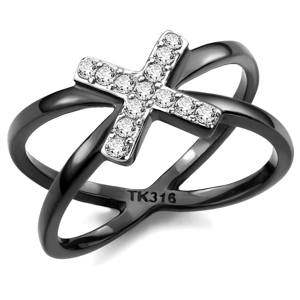JCE3635 Two-Tone IP Black (Ion Plating) Stainless Steel Ring with AAA Grade CZ  in Clear