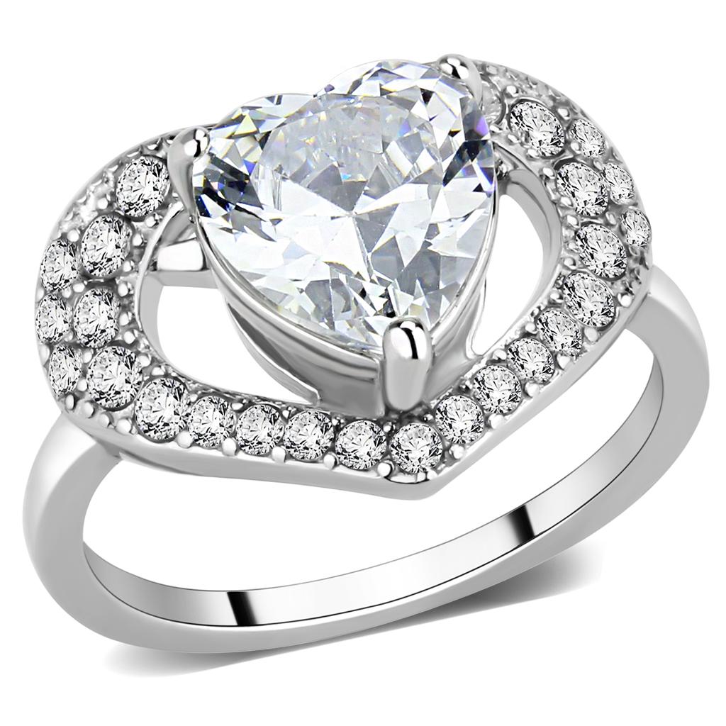 JCE3698 High polished (no plating) Stainless Steel Ring with AAA Grade CZ  in Clear
