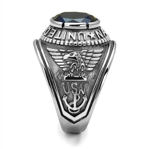 JCE414707 High polished (no plating) Stainless Steel Ring with Synthetic Synthetic Glass in Sapphire