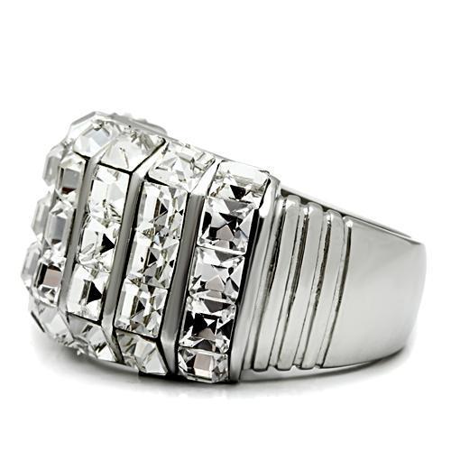 JCE490 High polished (no plating) Stainless Steel Ring with Top Grade Crystal  in Clear