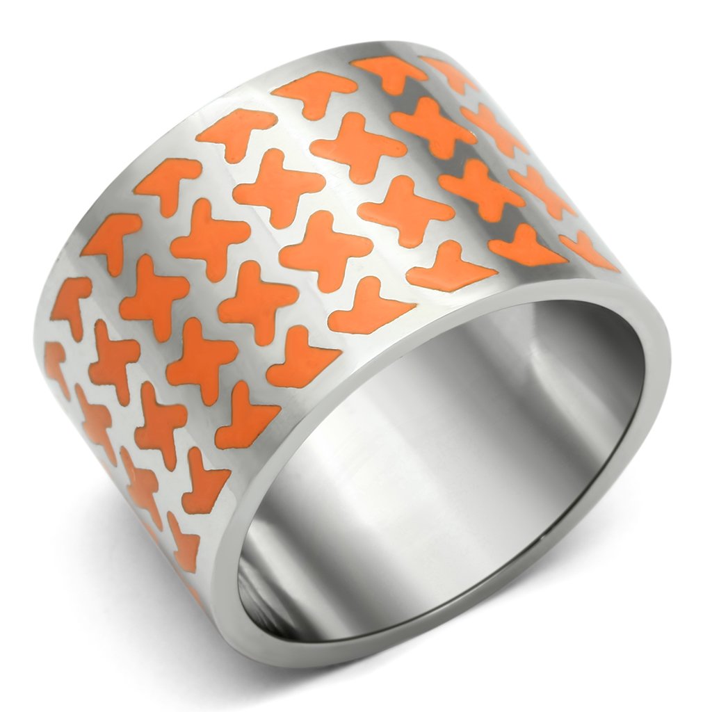 JCE679 High polished (no plating) Stainless Steel Ring with Epoxy  in Orange