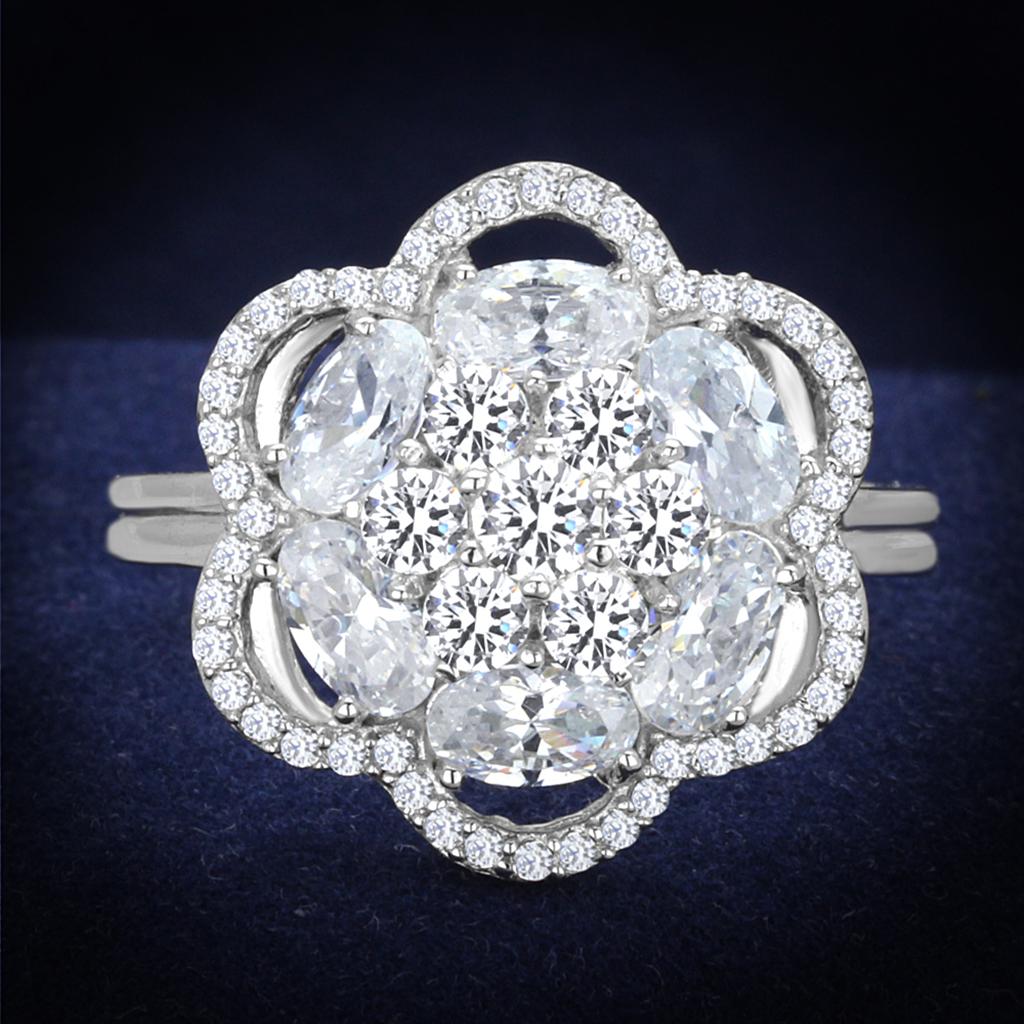 JCE180 Rhodium 925 Sterling Silver Ring with AAA Grade CZ  in Clear