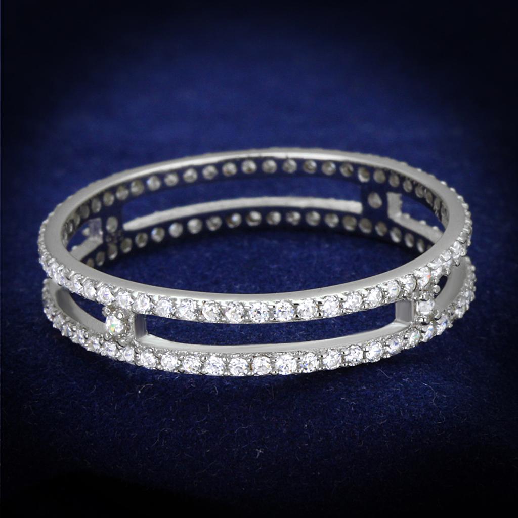 JCE434 Rhodium 925 Sterling Silver Ring with AAA Grade CZ  in Clear