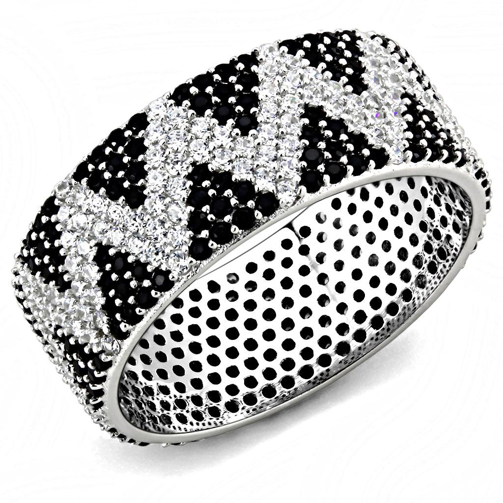 JCE613 Rhodium 925 Sterling Silver Ring with AAA Grade CZ  in Jet