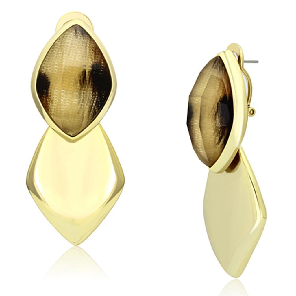 JCE073 IP Gold(Ion Plating) Brass Earrings with Synthetic Synthetic Stone in Animal pattern